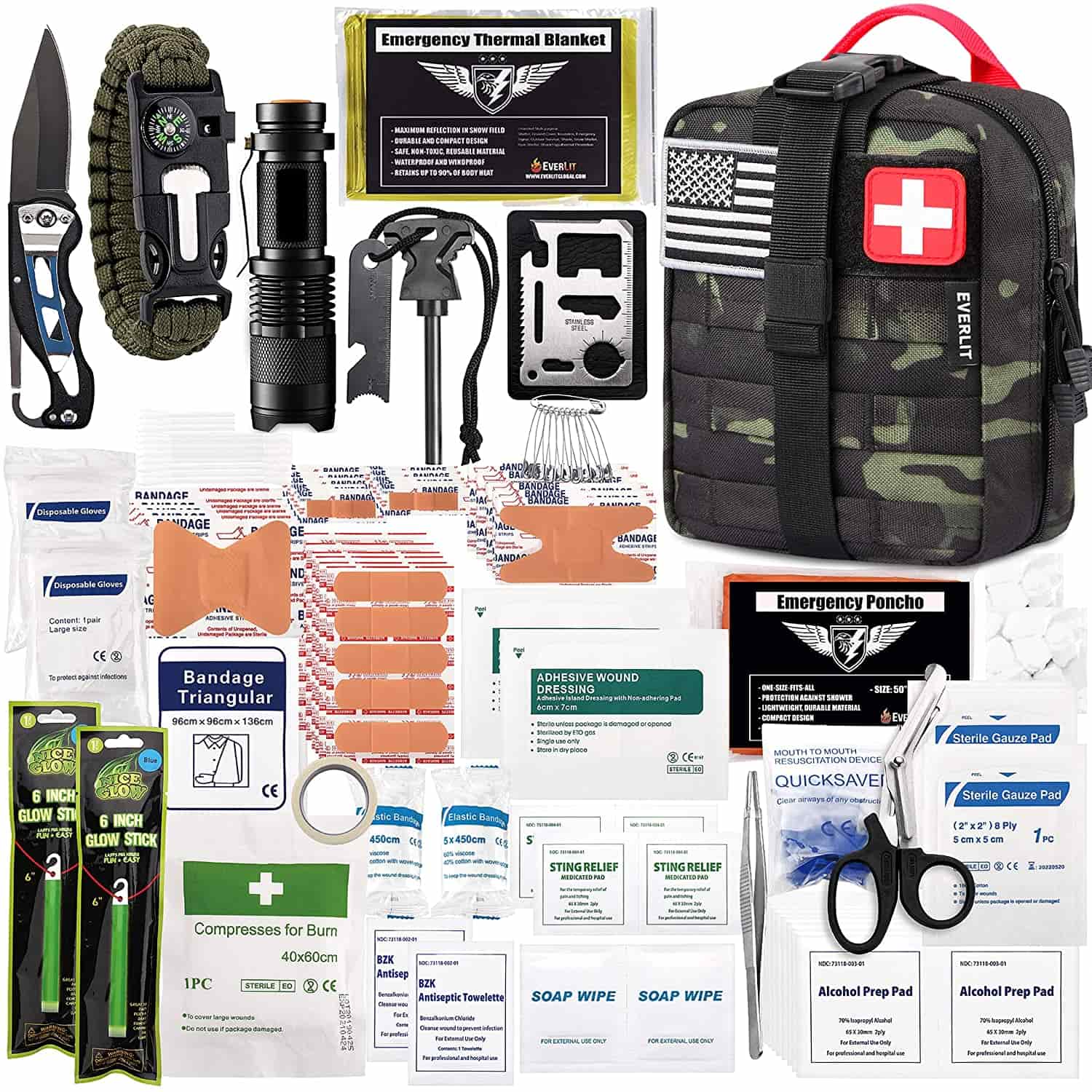 Қара Camo Survival алғашқы көмек жинағында 250 дана алғашқы көмек жинағы бар